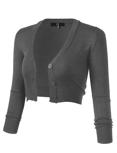 Image of Allsense Women's Cropped Bolero Shrug Cardigan | 3 /4 Sleeve, Button Down, Lightweight Knit Sweater