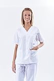 uniforme de enfermeria hombre UNIFORME COMPLETO PIJAMA SANITARIO COMPLETO BLANCO CUELLO PICO ABIERTO (2XL)