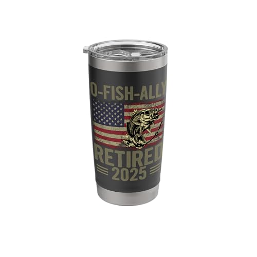 O-Fish-Ally Retired 2025 Fishing American Flag Retirement Stainless Steel Insulated Tumbler