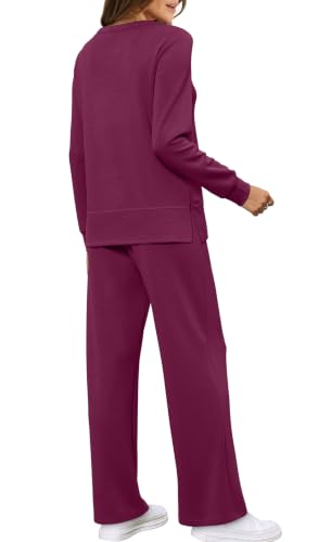 Image of WIHOLL Women's 2 Piece Lounge Sets Sweatshirt Casual Travel Outfits Fashion Wide Leg Tracksuit Cozy Sweatsuits
