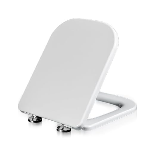Sedile per WC quadrato con chiusura ammortizzata, meccanismo di sgancio rapido, universale, adatto per tutti i WC, design bianco resistente, 34 x 45 cm, chiusura comoda e silenziosa