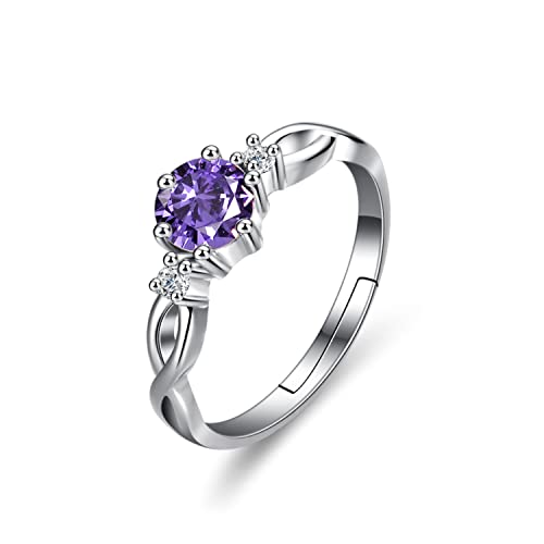 Bellitia Jewelry Anillos de Plata de Ley 925 para Mujer Anillo de Compromiso Boda de Amatista Anillos Ajustables Regalo Aniversario Joyería de Moda