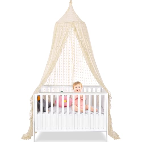 jiangcha Bed Canopy for Girls - Princess Bed Canopy - Crib Canopy for Boys and Girls Bedroom Decor Suitable for Use in Cribs Canopy Bed Curtains (Beige)