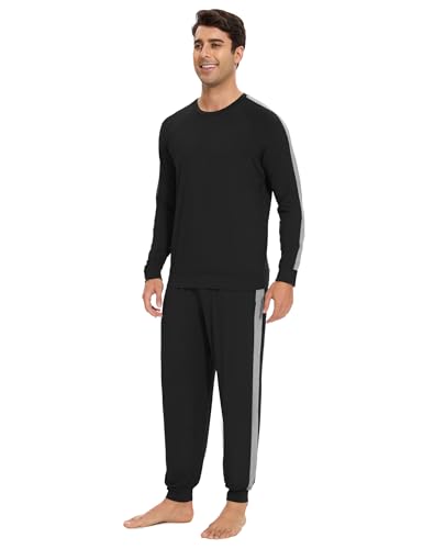 GYS Bamboo Viscose Men's Pajama Sets Soft Long Sleeve Loungewear Set with Pockets