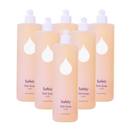 Image of Safely Liquid Dish Soap - Removes Tough Stains and Baked-on Messes, Cuts Grease - Biodegradable Formula -Safe for Baby Bottles - 16 Fl Oz - Pack of 6, 96 Fl Oz in Total