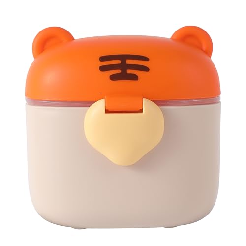 Image of Liname Milk Formula Container - Powdered Milk and Baby Formula Dispenser, Baby-safe BPA-free Travel Food Storage with Strap Handle, Leveling Scraper, Scoop & Compartment - Tiger Design, 230g Capacity
