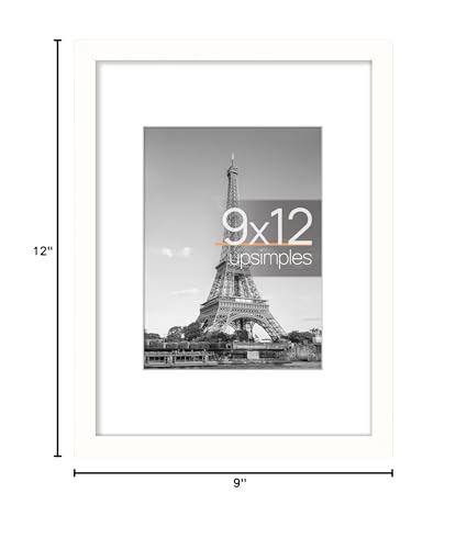 Image of upsimples 9x12 Picture Frame, Display Pictures 6x8 with Mat or 9x12 Without, Wall Hanging Photo Frames, White, 1 Pack