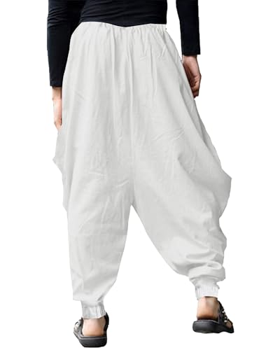 YAOHUOLE Herren Haremshose Baggy Pumphose Yoga Freizeit Haremshosen Weiß L