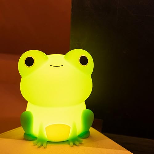 Image of Cute Frog Night Light for Kids, Color Changeable Soft Silicone Sleeping Night Lamp for Nursery, Dimmable Timer Rechargeable Colorful Baby's Light Room Decor Children Gifts