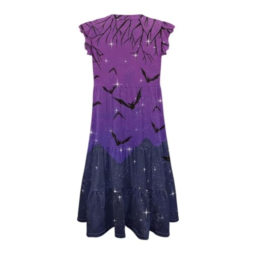 Image of Womens Summer Dress Ruffle Sleeve V Neck Dress Casual Fit Flowy Beach Vacation Sundress with Pocket S-2XL