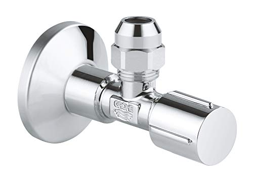 GROHE Eckventil (Wandschluss 1/2', Abgang 3/8', mit Längenausgleich, mit 10mm Quetschverschraubung, ergonomischer Metallgriff, mit Fettkammer und O-Ring Abdichtung), 22045000