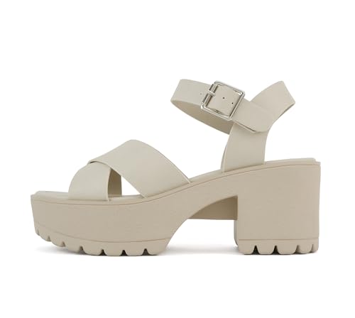 Image of Soda inchJoey inch ~ Women Open Toe Criss Cross Strap Mid Heel Sandal with Adjustable Ankle Strap