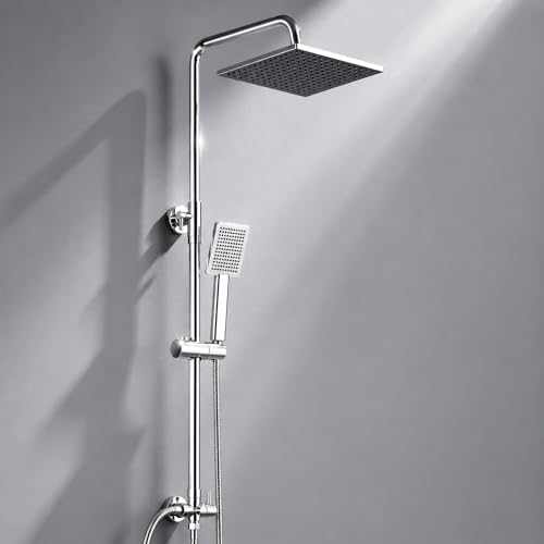 Auralum Regendusche ohne Armatur Duschgarnitur mit Regendusche Quadratischer Duschkopf 25cmx25cm Regenwalddusche Höhenverstellbar Duschstange von 74-109cm Edelstahl Regendusche ohne Duscharmatur