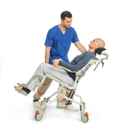 Etac Swift Mobil Tilt-2 Shower Commode Chair - Reclining Shower Chair for Elderly and Disabled, 353 lbs Weight Capacity - Adjustable Armrests & Headrest for Comfortable Bathing & Toileting - White