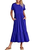 ANRABESS Womens 2025 Summer Casual Maxi Dress A line Tiered Flowy Short Sleeve Crewneck T Shirt Beach Travel Long Dresses Medium Royal Blue