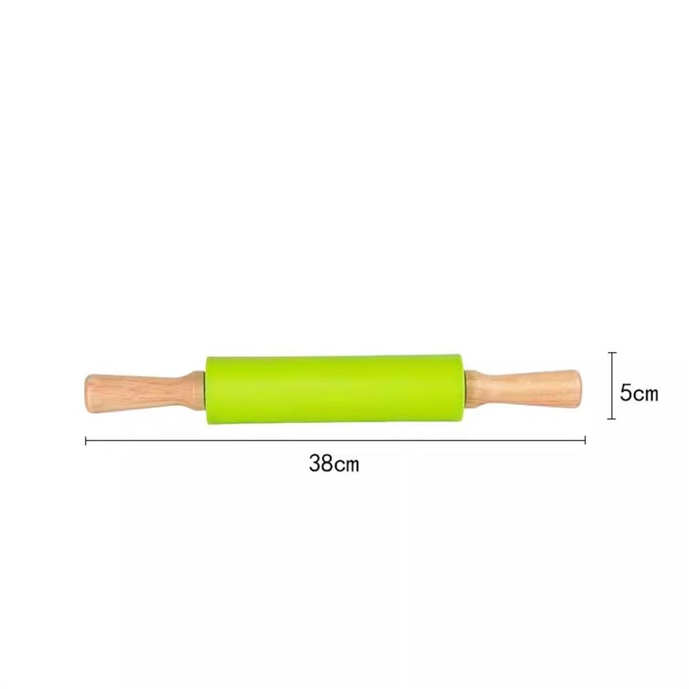 Rodillos Herramienta rodante antiadherente Rodillo de silicona amasar madera para Uso en la Cocina(Verde,38cm)