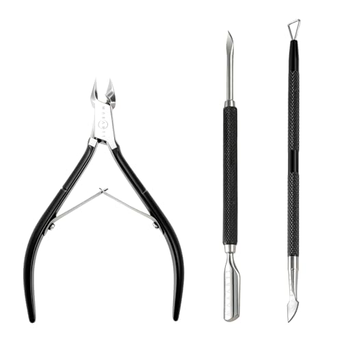 Makartt Pinze per cuticole con rimozione cuticole – 3 pezzi Cuticle Remover Tool – Set professionale di forbici per cuticole con tagliaunghie in acciaio inox, doppio spingicuticole e raschietto per