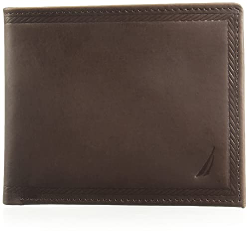 Image of Nautica Men's Bifold Leather Wallet | RFID Blocking | ID Window | Card Slots | Organization | Durable | Stylish