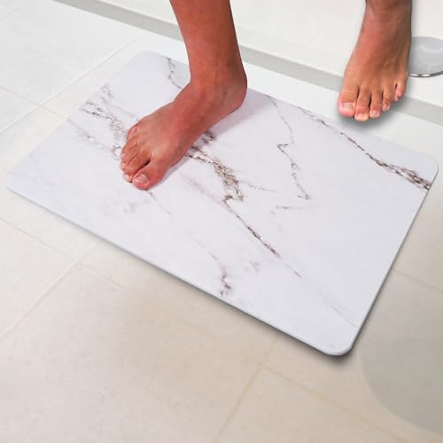 Pure 4Home Tapis de Bain Diatomite Antidérapant 60 x 39 cm | Sortie de Douche Super Absorbante Séchage Rapide | Pierre Naturelle Salle de Bain | Diatomite Stone Bath Mat (Turco Blanco)