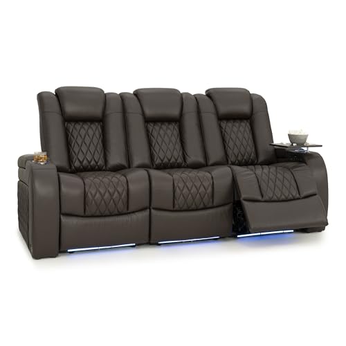 Seatcraft Diamante Zero-Gravity CoolZero Italian Leather Home Theater Seating, Power Headrest, Power Recline, Row of 3 Sofa, Brown