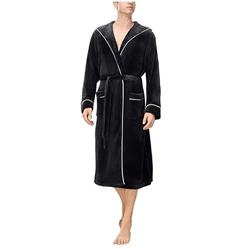Mens Robe with Hood Plush Soft Bathrobe Fleece Hooded Robes Shower Spa Robe with Pockets Loungewear Sleepwear