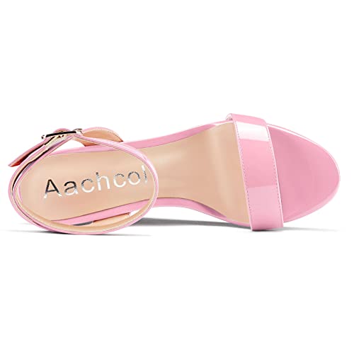 Image of Aachcol Women Platform Wedge Sandals Round Peep Open Toe Ankle Strap Slingback Two-Piece Chunky Block High Heel Dress Shoes Pumps Party Patent 4 Inch