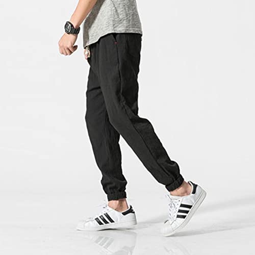 Ymosrh Men's Sweatpants Vintage Cotton and Linen Casual Pants Solid Color Fashionable Loose Leg Pants Sweatpants, M-5XL4