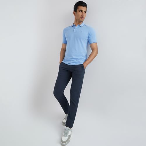 Image of Raymond Men's Modern Fit Solid Pattern Pure Cotton Polo Neck Half Sleeve Casual T-Shirt