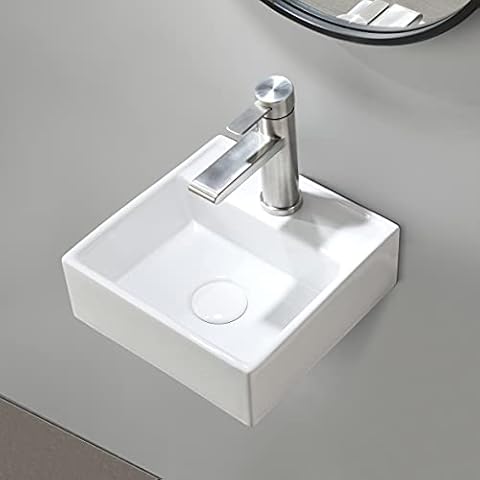 Badezimmer-Waschbecken, weiße Wandmontage, 35.6x30.5 cm, kleine rechteckige Wandhalterung Cover