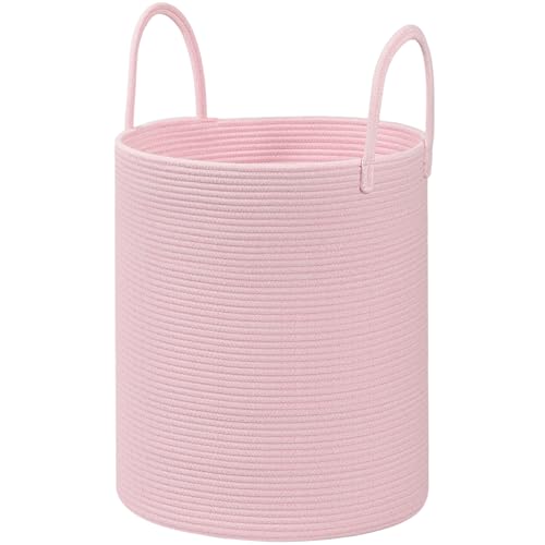 HOBASKET Cotton Rope Laundry Basket Hamper for Girls Kids Baby Nursery Hamper Bin Woven Blanket Basket for Living Room cute baby laundry basket Storage Basket for Nursery Toy Storage Bin&Box(Pink)