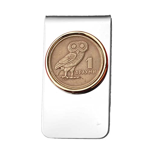 1973 Greece 1 Drachma Athena's Owl & Phoenix Coin Two Toned Money Clip New
