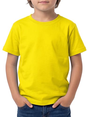 Love My Fashions Kids Value Weight Crew Neck Plain T-Shirt Short Sleeve Casual Tees for Boys Cotton Tops for Children Yellow