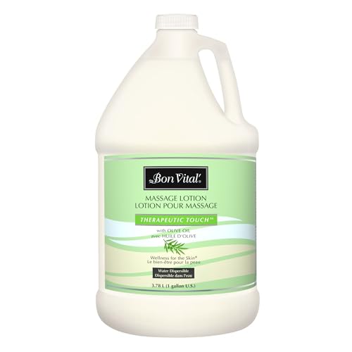 Bon Vital' Therapeutic Touch Massage Lotion, 1-Gallon, Olive Oil-Infused Moisturizing Lotion for Massage Therapy, Non-Greasy Skin Therapy for Clinics & Spas, Professional Grade, Unscented