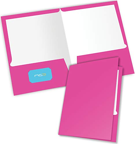 New Generation - PINK - 2 Pocket Presentation Folder / Portfolio 9.25 x 12 Inches Heavy Duty paper UV Glossy Laminated - 6 Folders per Pack in a Display Box