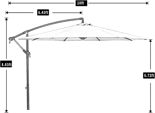 3M Freiarm-Sonnenschirm Gartenschirm UV 50+ Schutz Wasserdicht mit Kurbel & Neigung Überhang für Outdoor-Basis – Bild 8