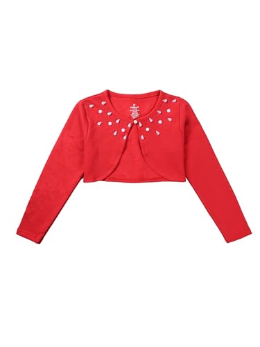 Image of KiddoPanti Girls Fleece Crop Length Shrug | Cotton Poly Fleece Fabric |Sequin Patch on Chest | Front Open Pearl Button Closure | Crop Length, Full Sleeve | Lightweigth & Breathable Girls Shrug