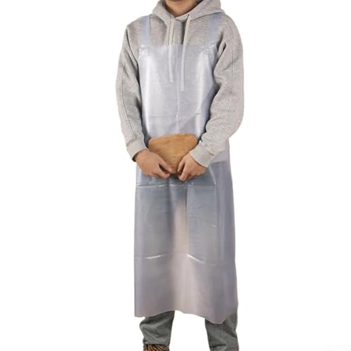 Grembiule in PVC impermeabile e a prova di olio per cucina, cucina, pulizia, giardinaggio, pesca, abbigliamento protettivo di grado industriale con collo regolabile (trasparente)