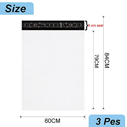 3 Stück 60x79cm Weiß Versandbeutel Plastik Versandtaschen,Versandtüten für Kleidung Groß,Selbstklebend Poly Kunststoffbeutel Wasserdichte Kuriertaschen Paket Tüten für Versand Warensendung Textilien