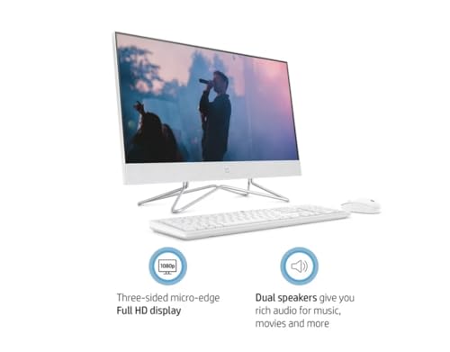 Image of HP 24 All-in-One PC, Intel Core i3-1115G4, 4GB RAM, 256GB SSD, Full HD Micro-Edge Display, 720p Privacy Webcam, Wi-Fi and Bluetooth Combo, Snow White, Windows 11 Home (Renewed)