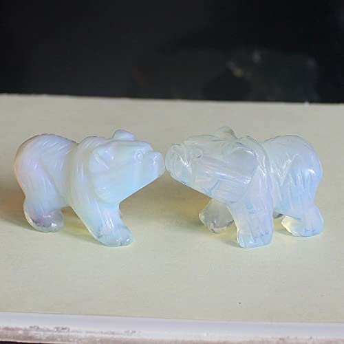 1.5'' Hand Carved Mixed Gemstone Crystal Bear Figurine Animal Carving (White opalite) (9234) - Image 3