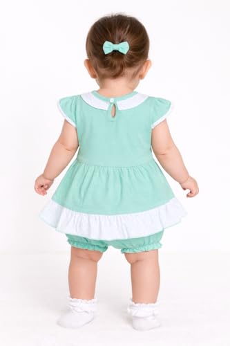 Image of Baby Girls Frock Dress with Bloomer Set | Short Sleeve Polka Dot Inner Layer & Bow Detail Special for 0-6 Months