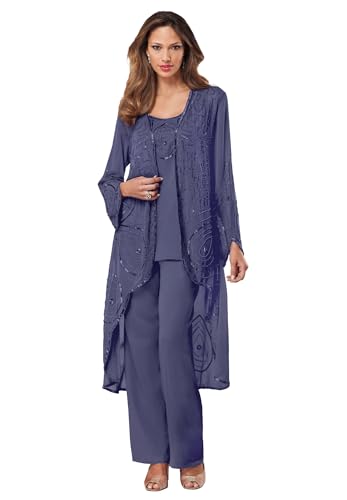 Roaman's Women's Plus Size Plus Size Beaded Georgette 3-Piece Pant Set – Formal Wear