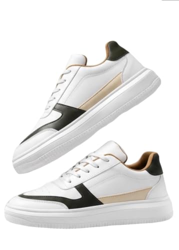 Image of Men White Casual Sneakers | Lightweight Lace-Up Walking Shoes | Comfortable Fashion Sneakers for Men | Stylish Breathable Anti-Slip Casual Footwear for College Office Travel