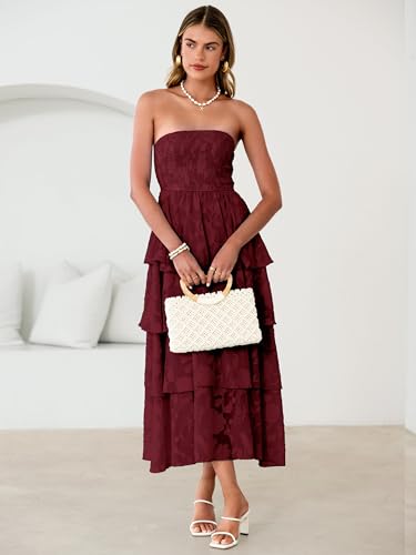 Image of Simplee Womens Summer Strapless Maxi Dress 2026 Boho Floral Off Shoulder Wedding Guest Dresses Tiered Beach Long Sundress