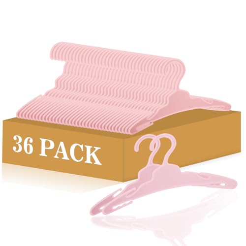 YBSAHLYY 36 Pcs Doll Clothes Hangers for 18-Inch Dolls - Non-Slip Space-Saving Wardrobe Accessories for Doll Gowns & Outfits (Pink)