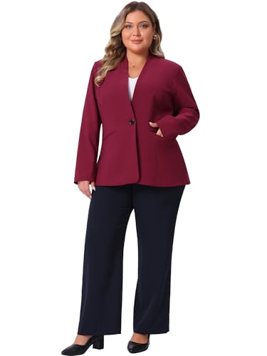 Agnes Orinda Plus Size Women's Blazer Business Casual Collarless Open Front Long Sleeve Work Office Suit Jacket with Pockets3