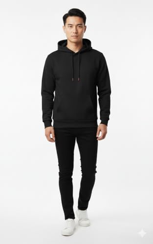 Image of Amazon Brand - INKAST Men Solid Sweatshirt with Hood | Stylish Hoodie | Casual Wear | Winter Stylish Pullover with Drawstrings | Kangaroo Pockets