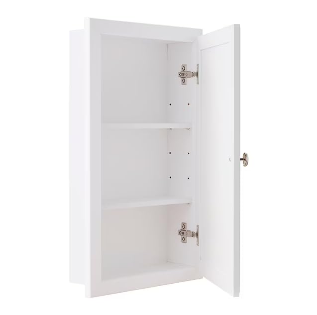 Mirrored Cabinet, White Finish, 15.75W x 25.75H x 4.75D in, Recessed Mount Medicine Cabinet