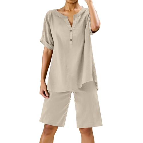 Ensemble short femme coton lin léger contre la chaleur d'été