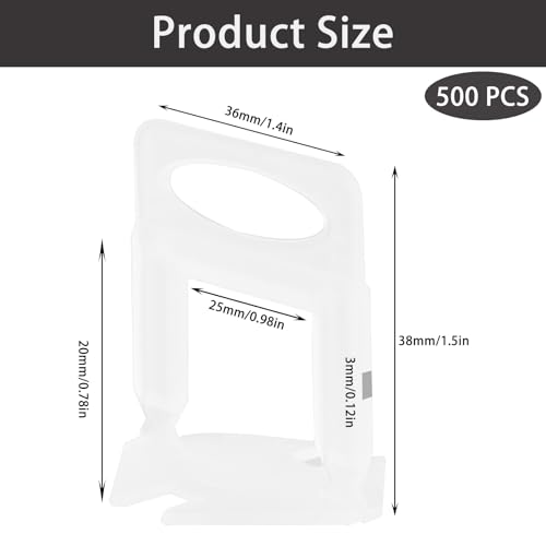 AKOLAFE 500 Stück Fliesen Nivelliersystem 3mm Zuglaschen PVC Kunststoff Fliesenverlegehilfe 36mm Fugenbreite Fliesen Fliesenhöhe 38mm Werkzeug für die Steinverlegung